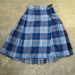 VTG Meigle Pure New Wool Blue Plaid Women's Skirt Irish‎ Scotland Preppy Travel
